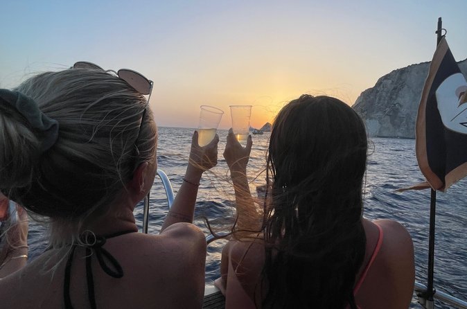 Zakynthos Sunset Cruise to the Mizithres — Swim & Wine
